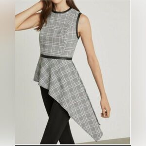 BCBG MAXAZRIA Asymmetrical Plaid Gray Dress